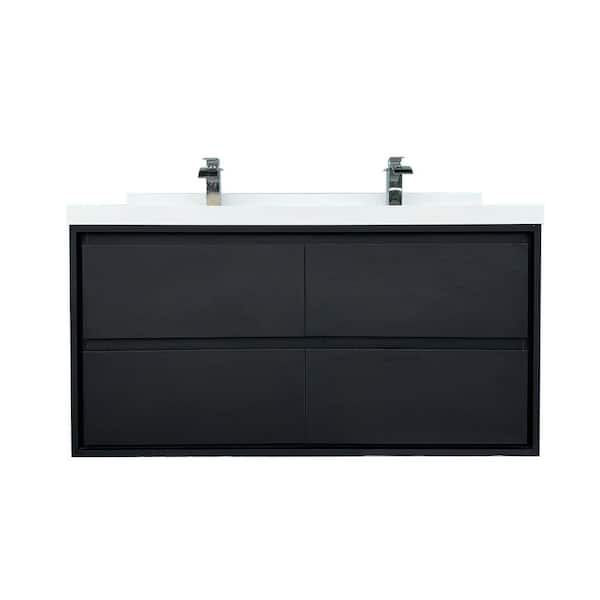 48 in. W x 20 in. D x 26 in. H Double Sink Wall Mounted Bath Vanity in Black Oak with White Cultured Marble Top