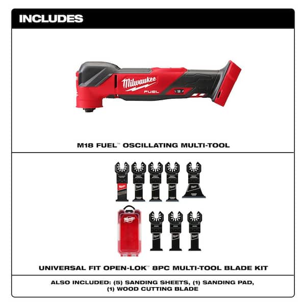 M18 FUEL 18V Lithium-Ion Cordless Brushless Oscillating Multi-Tool with Multi-Tool Blade Set (8-Piece)