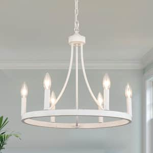 Romyn 6-Light White Farmhouse Candle Style Wagon Wheel Chandelier for Living Room Kitchen Island Dining Room Foyer