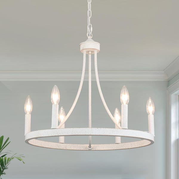 LWYTJO Romyn 6-Light White Farmhouse Candle Style Wagon Wheel Chandelier for Living Room Kitchen Island Dining Room Foyer