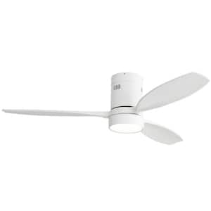 52 in. Indoor/Outdoor Wood White Flush Mount Ceiling Fan with LED Light and 6-Speed Remote Control