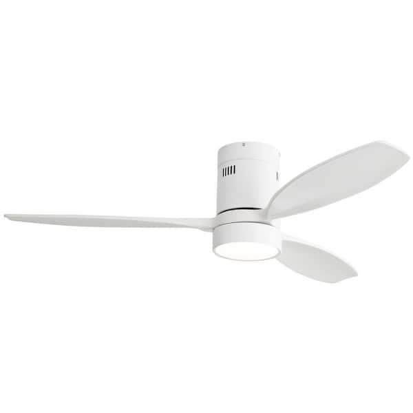 Sofucor 52 in. Indoor/Outdoor Wood White Flush Mount Ceiling Fan with LED Light and 6-Speed Remote Control
