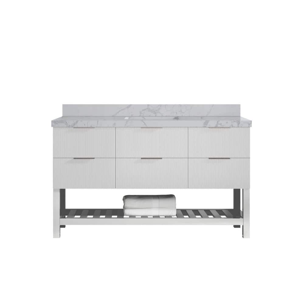 Catalina 60 in. W x 22 in. D x 36 in. H Single Sink Bath Vanity in White with 2 in. Venatino Quartz Top price history on PriceWatchPro