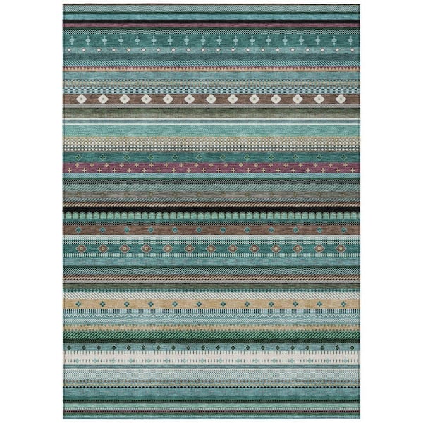 Chantille Machine Washable Indoor/Outdoor Abstract ACN2218 Teal 8 ft. x 10 ft. Area Rug