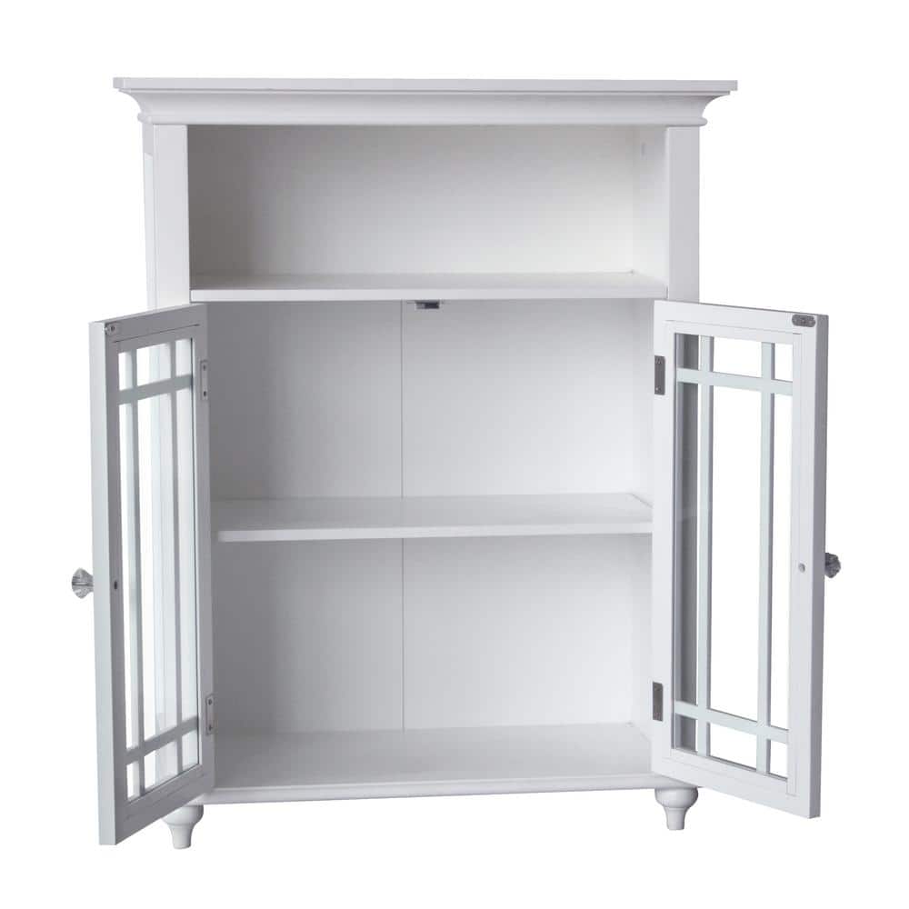 White Engineered Wood Bathroom Floor Cabinet with Glass Doors