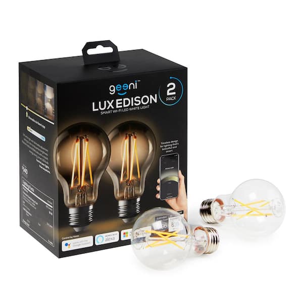 Geeni 60-Watt Equivalent A19 Dimmable Smart Edison Wi-Fi LED Light Bulb White (2-Pack)