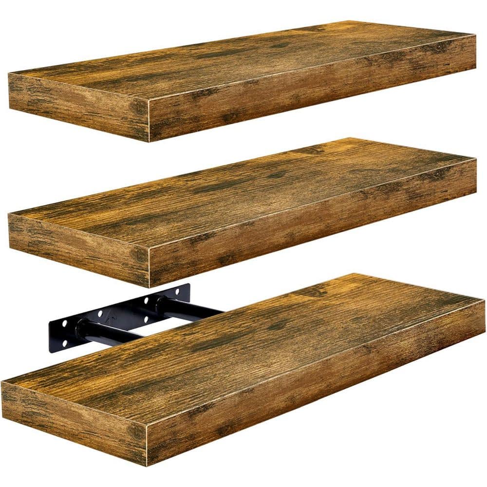 16.25 in. W x 5.5 in. D Walnut Floating Shelves Decorative Wall Shelf 3-Pac