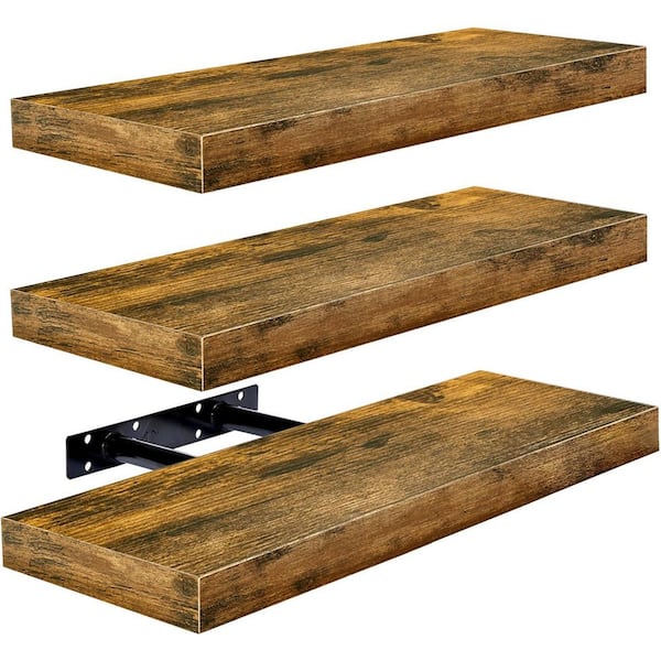 Unbranded 16.25 in. W x 5.5 in. D Walnut Floating Shelves Decorative Wall Shelf 3-Pack