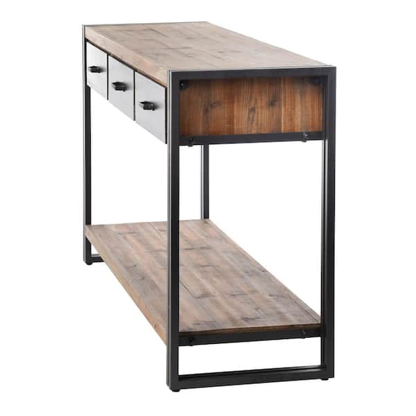 Light Brown Mango Wood Finish Console Table With Matte Black Iron Frame Light Brown Mango Wood Finish Console Table With Matte Black Iron Frame