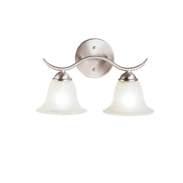 KICHLER Dover 14.25 in. 2-Light Brushed Nickel Transitional Bathroom Vanity Light with Seeded Glass Shade