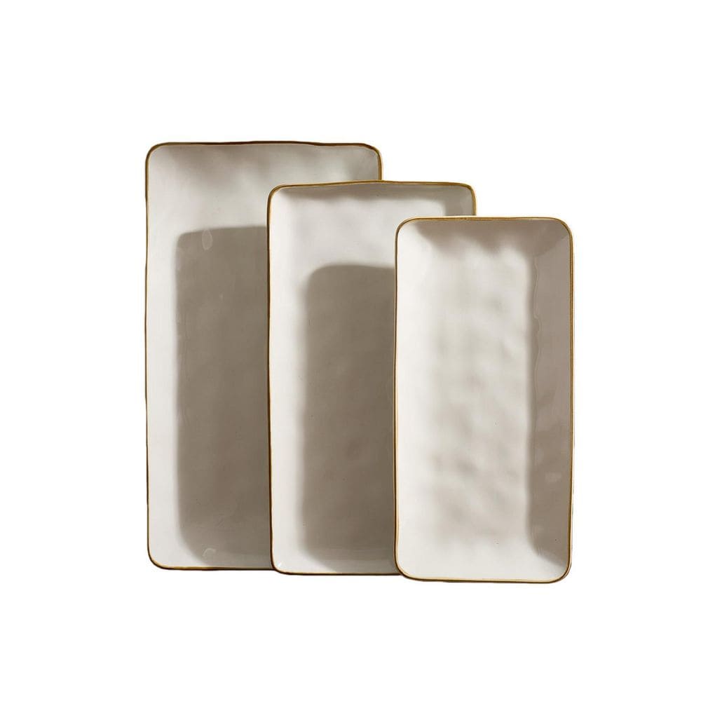 Wudkey 12.6/14.1/15.67 in. Vanilla White Stoneware Rectangular Serving Platter Trays for Party Food Turkey Snack (Set of 3) XY1U35_9