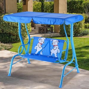 2-Person Metal Kids Patio Swing Chair Bench Canopy with Adjustable Canopy