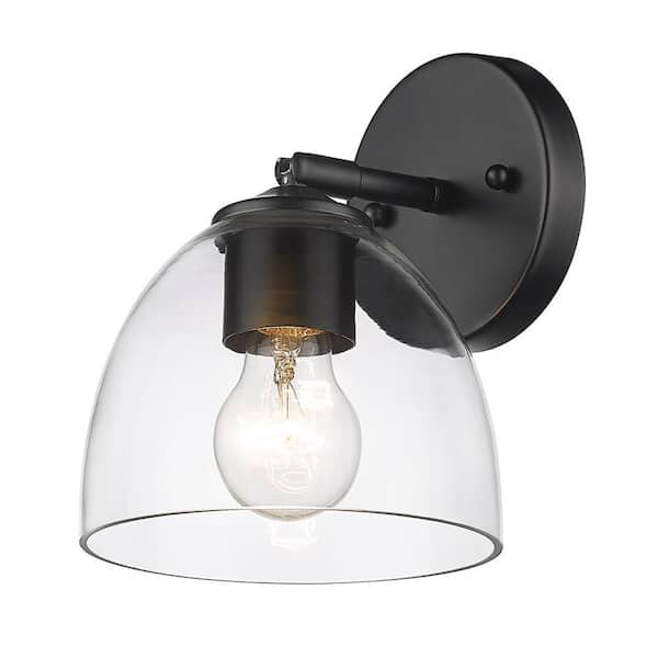 Golden Lighting Roxie 1-Light Matte Black Clear Glass Wall Sconce