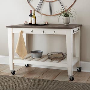 Cayla Antique White Kitchen Cart with Oak Top
