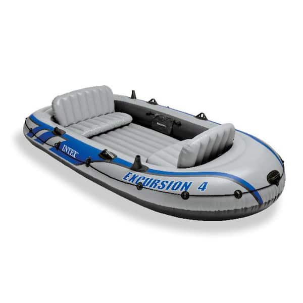 Intex Excursion 4 Inflatable Rafting Fishing 4-Person Boat Set with Oars and Pump
