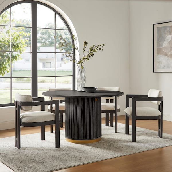 Thorne Black Modern Rustic Upholstered Dining Arm Chairs (Set of 2)