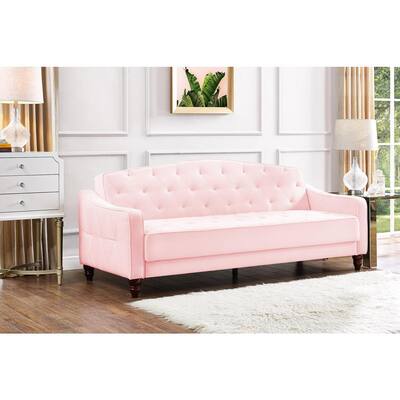 Vintage Pink Velvet Tufted Sofa Sleeper