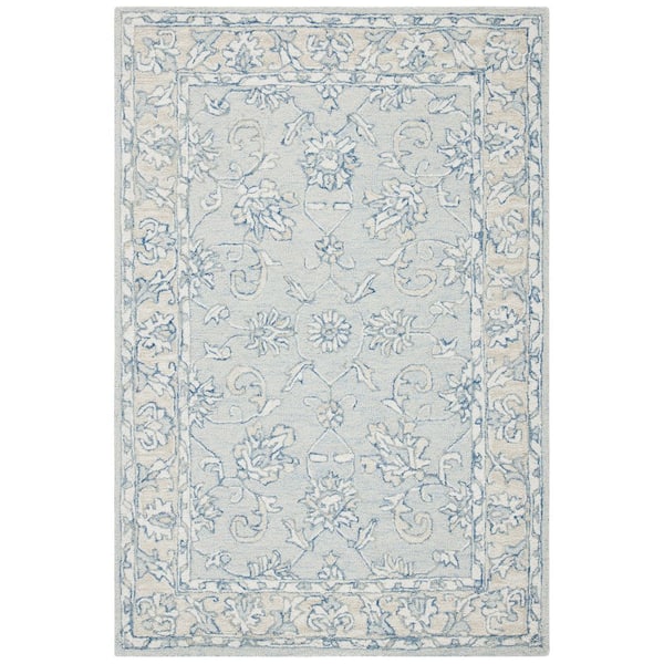 SAFAVIEH Micro-Loop Blue/Beige Doormat 3 ft. x 5 ft. Border Medallion Area Rug