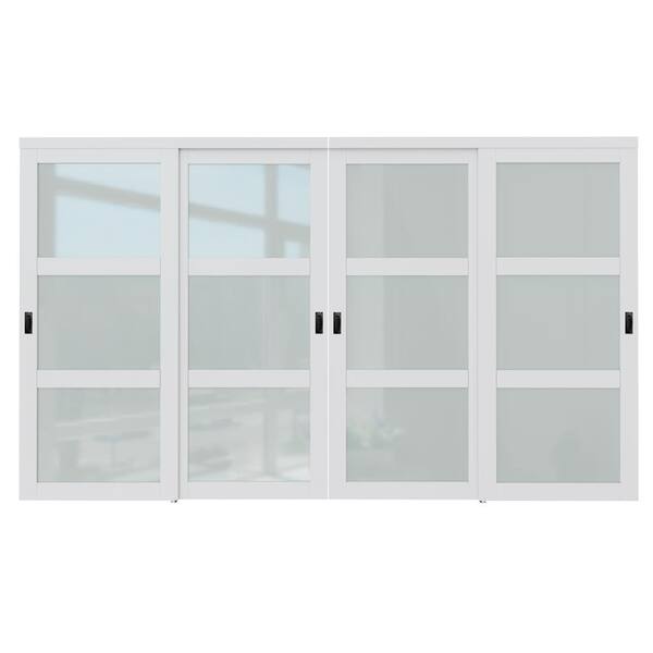 ARK DESIGN 144 in. x 80 in. 3Lite Frosted Glass White Primed MDF