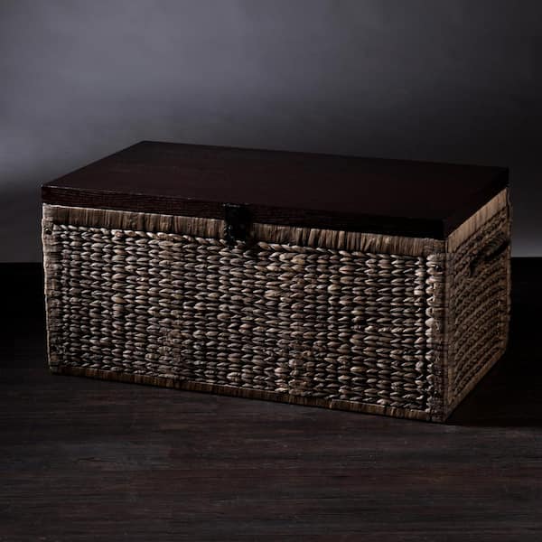 Wicker Storage Chest Lined Box Water Hyacinth 