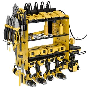 16 .6 in. Modular Power Tool Organizer with Charging Station, 150 lbs. Wall Mount Garage with hooks, Yellow