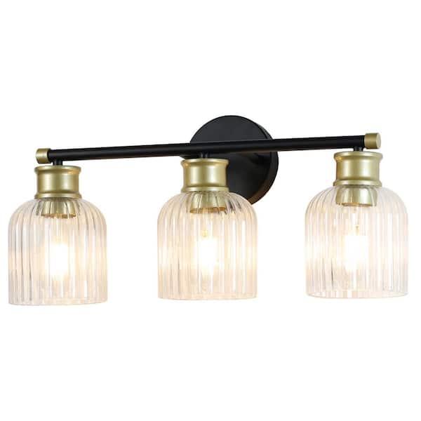 20.2 in. 3 Light Matte Black Retro Bathroom Vanity Light with Crystal Shades