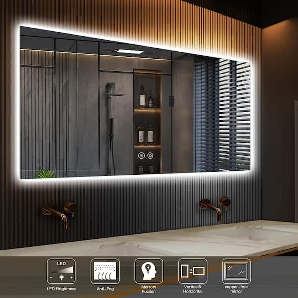 Unbranded 60 in. W x 24 in. H Rectangular Aluminum Framed Anti-Fog Back Light LED Wall Bathroom Vanity Mirror in Silver