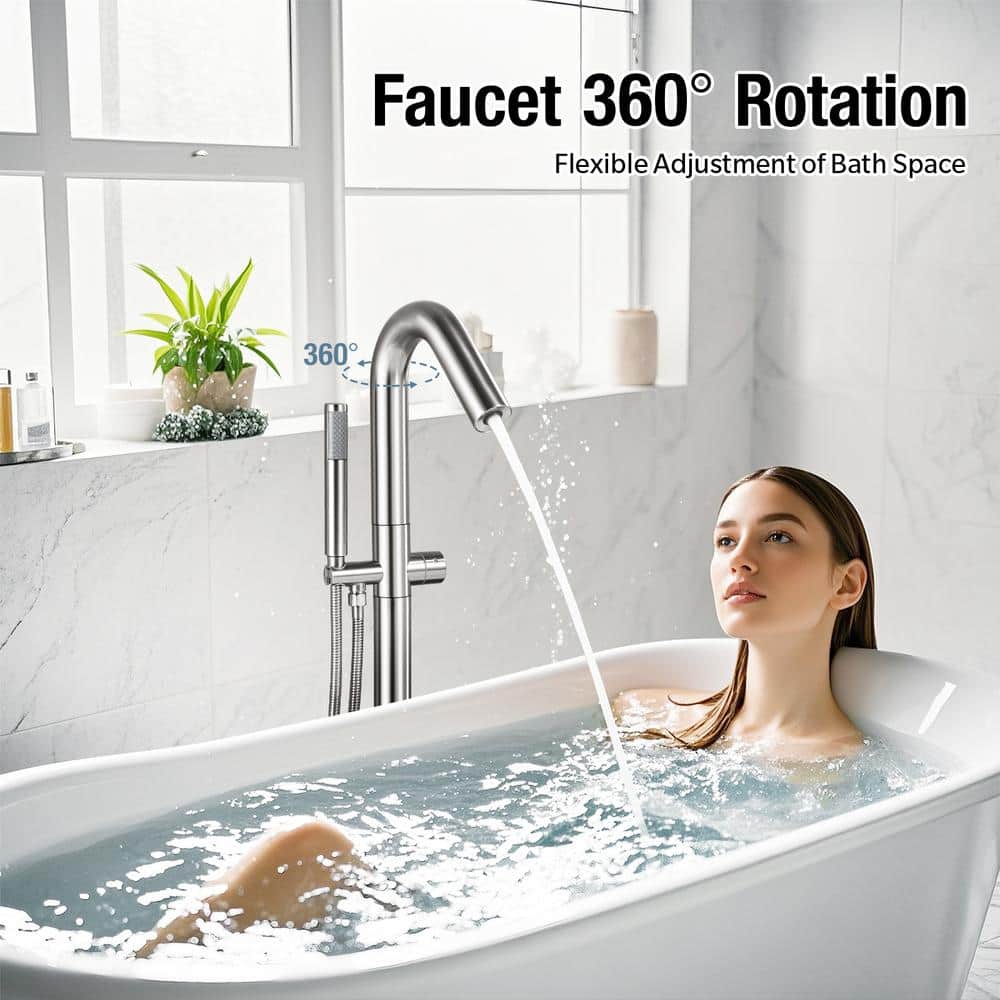 Brushed Nickel Freestanding Tub Faucet with Hand Shower