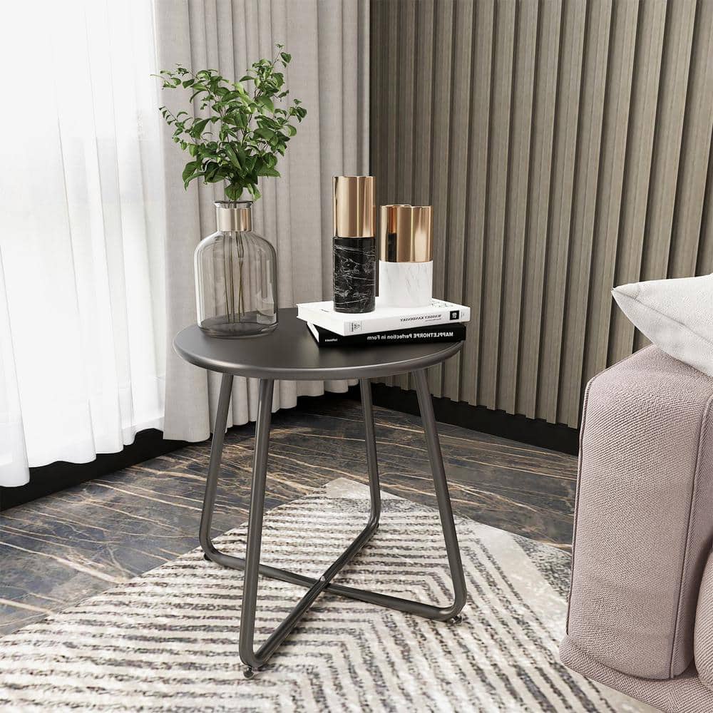 Black Steel Round Outdoor Patio Side Table