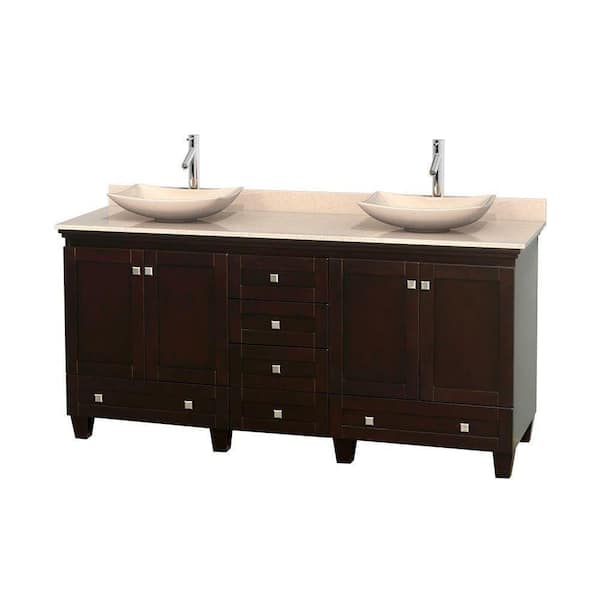 Wyndham Collection Acclaim 72 in. W Double Vanity in Espresso with Marble Vanity Top in Ivory and Ivory Sinks