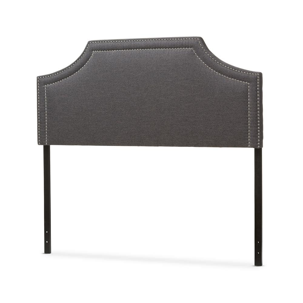 Dark Gray Upholstered Queen Headboard with Nailhead Trim