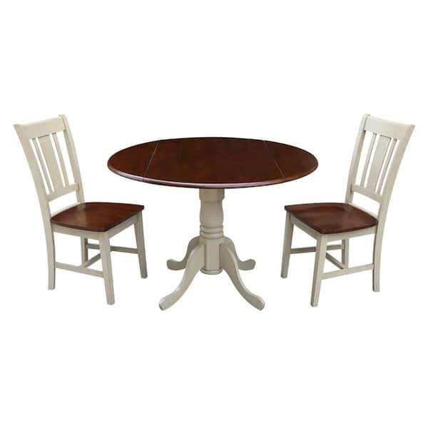 International Concepts Brynwood 3-Piece 42 in. Almond/Espresso Round Drop-Leaf Wood Dining Set with San Remo Chairs