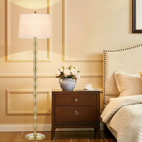 KAWOTI 61 in. Gold Floor Lamp with White Fabric Shade 21153 The Home Depot