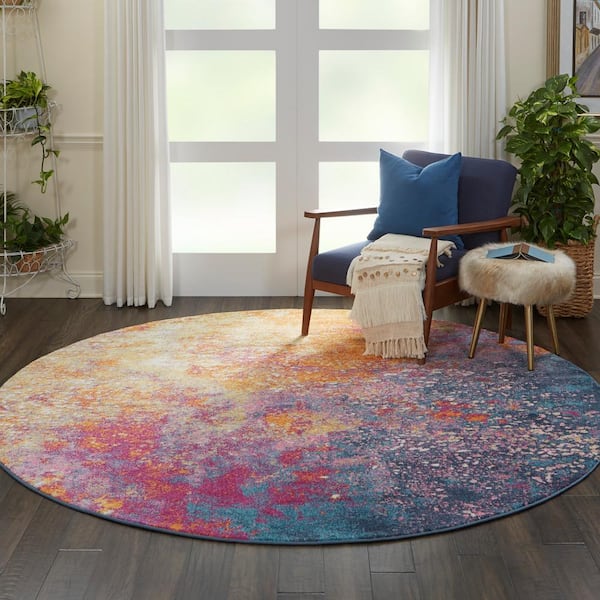 Passion Sunburst 8 ft. x 8 ft. Persian Vintage Round Area Rug