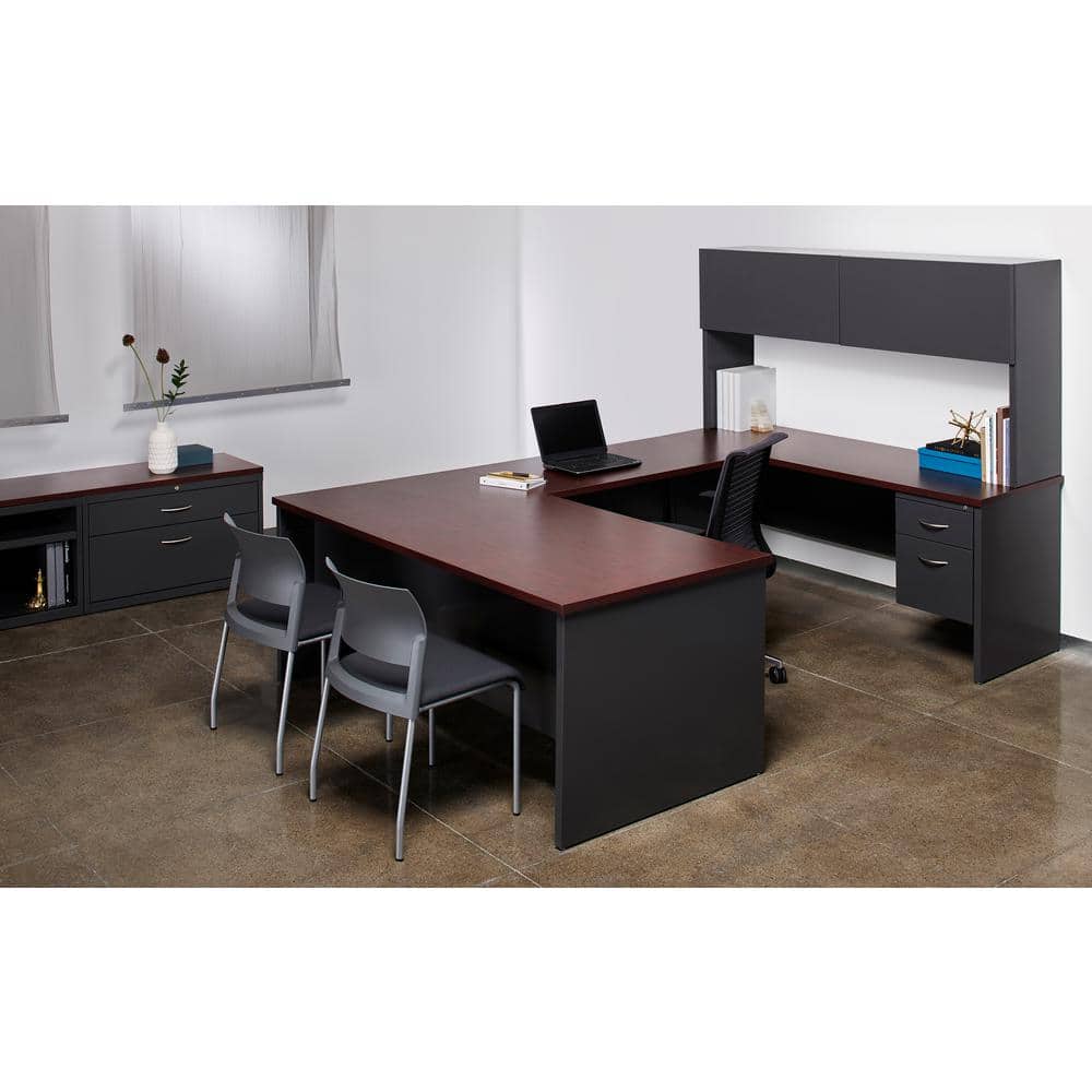 Black Steel 72'' Wide Desk Hutch with Locking Doors