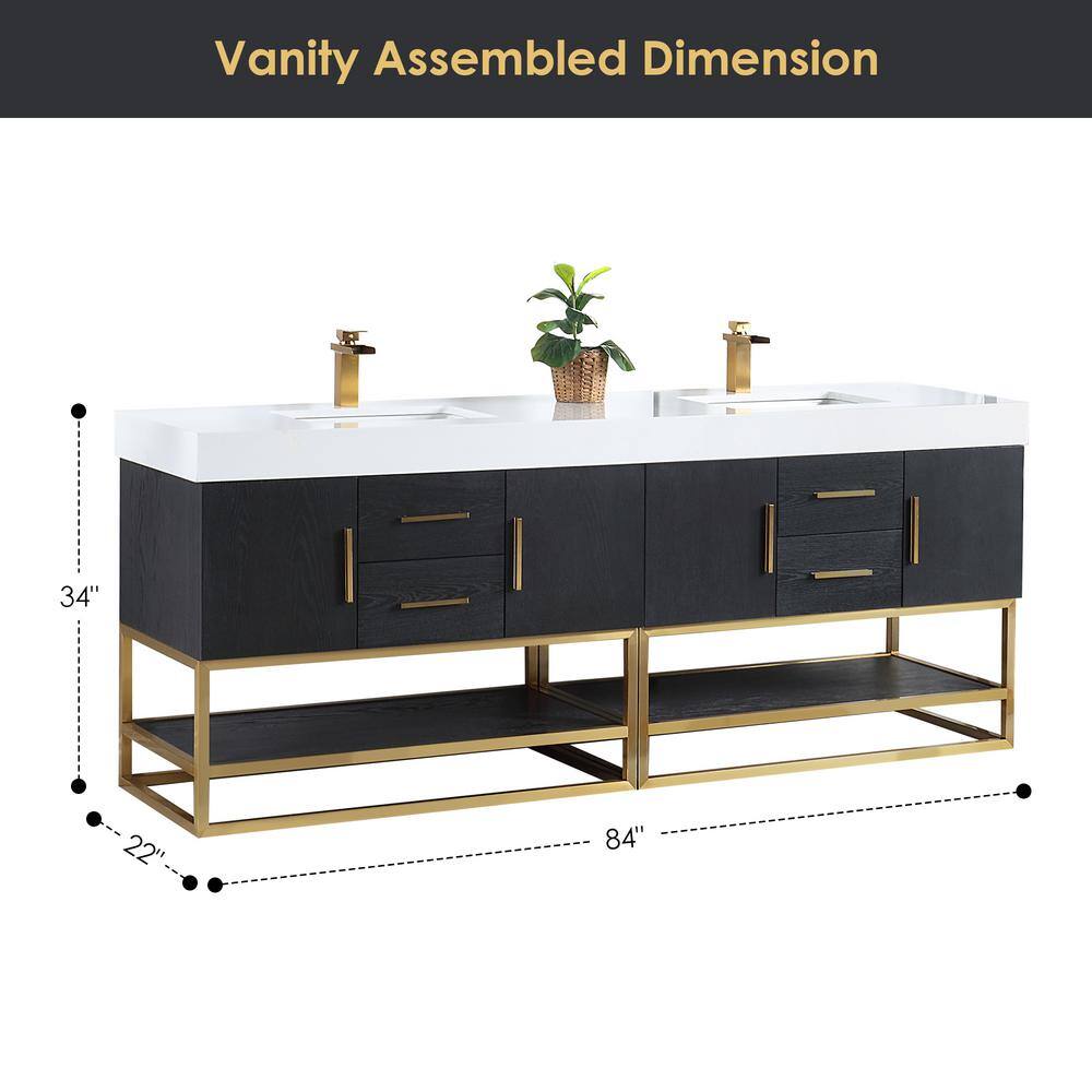 Bianco Double Vanity in Black Oak with White Stone Top