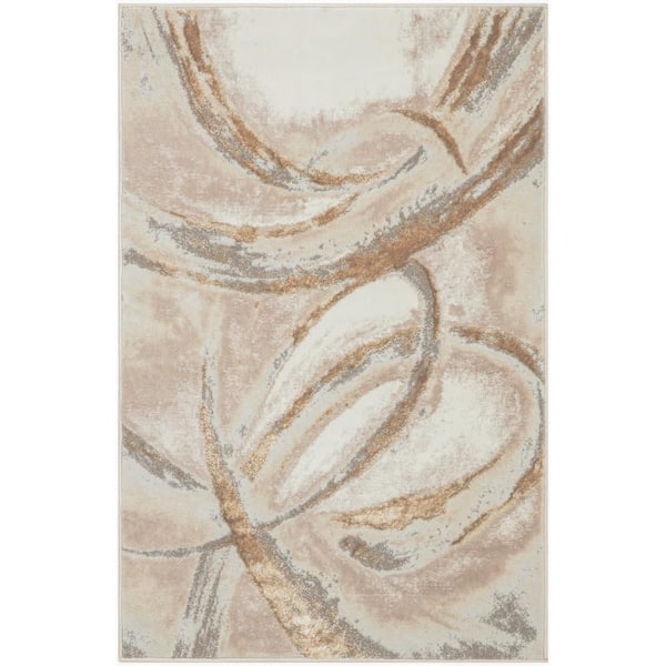 Splash Beige Grey 3 ft. x 5 ft. Brushstroke Contemporary Area Rug