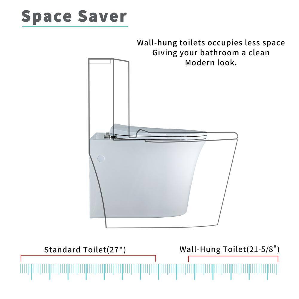 Glossy White Ceramic Elongated Wall Mounted Toilet with Soft Close Seat