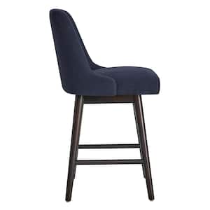 26 in. Maisie Insignia Blue High Back Wood Swivel Counter Stool with Fabric Seat