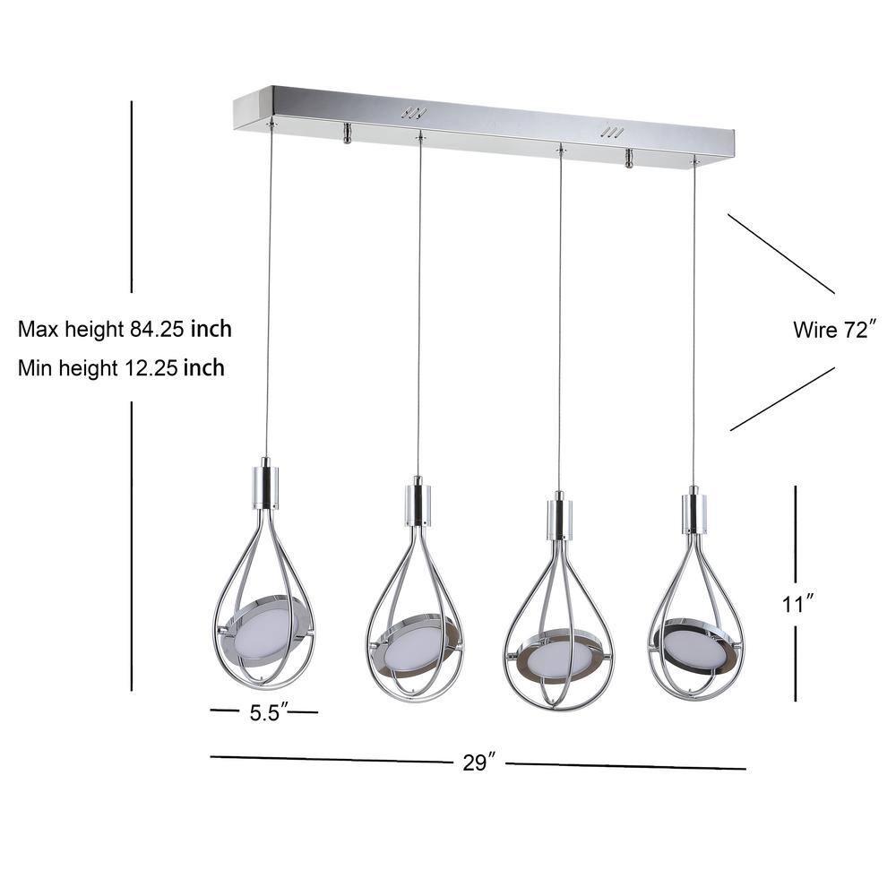 Orion Minimalistic Glam 4-Light Polished Chrome LED Pendant