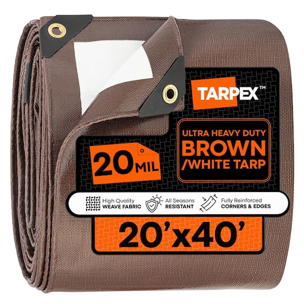 20 Mil Ultra Heavy-Duty Polyethylene Tarp 20 ft. x 40 ft. Multi-Purpose Brown and White Protective Cover