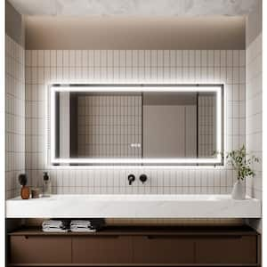 60 in. W x 28 in. H Rectangular Frameless Anti-Fog Wall Dimmable Backlit Dual LED Bathroom Vanity Mirror in Silver