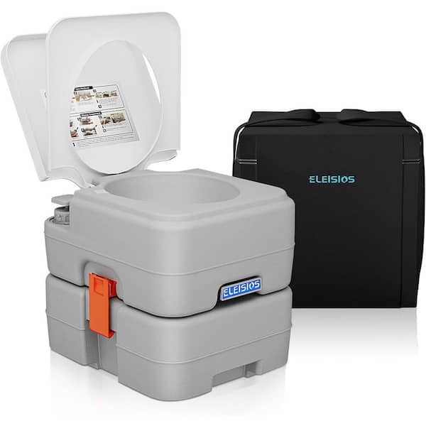 1-Piece Portable Toilet 5.8 Gallon Square RV Toilet in White with Carry Bag, with Anti-Leak Handle Water Pump