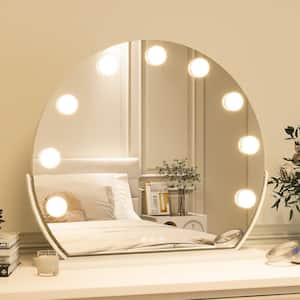 16 in. W x 14 in. H LED Light Semicircular Metal Framed Makeup Vanity Mirror White Hollywood Mirror