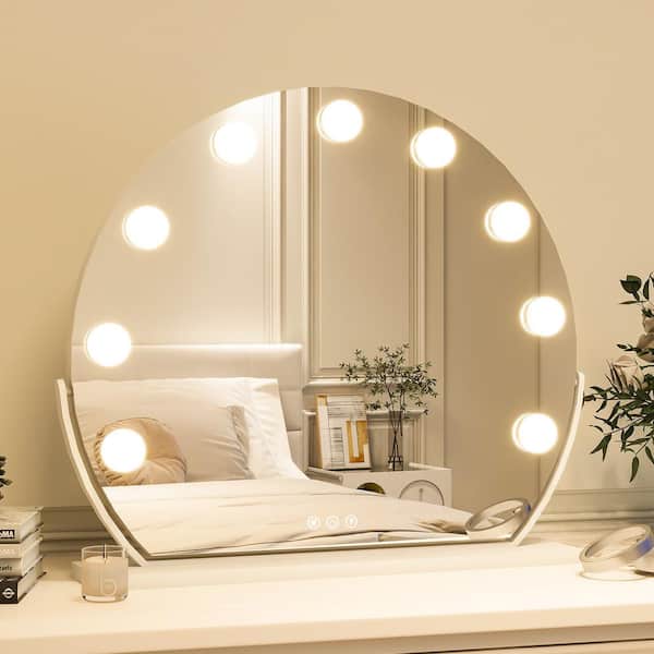 GLSLAND 16 in. W x 14 in. H LED Light Semicircular Metal Framed Makeup Vanity Mirror White Hollywood Mirror
