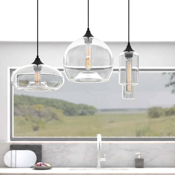 RRTYO Modern Island 3Light Black Center Pendant Light with Clear Glass