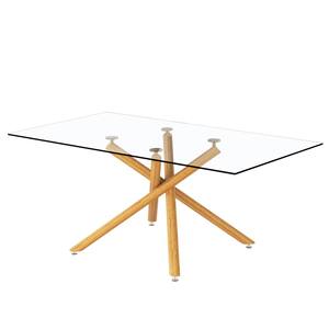 Large Modern Rectangular Clear Glass Dining Table 71 in. Wood Color Cross Legs Table Base Type Dining Table Seats 6
