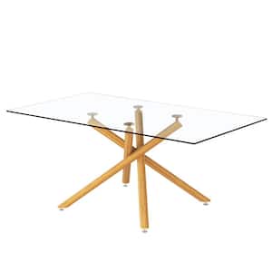 Large Modern Rectangular Clear Glass Dining Table 71 in. Wood Color Cross Legs Table Base Type Dining Table Seats 6