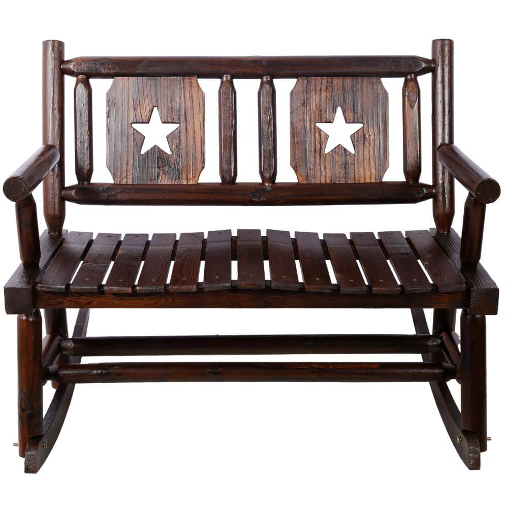 Outdoor Wood Rocking Bench Carbonized Double Rocking Chair for 2 Persons with Wide Curved Seat,Porch Rocker price history on PriceWatchPro
