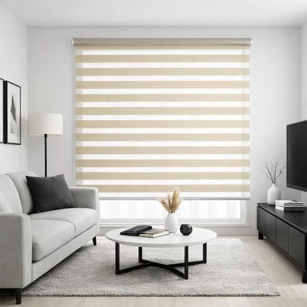 Cream Free-Stop Polyester Light-Filter Zebra Shades Roller Shades
